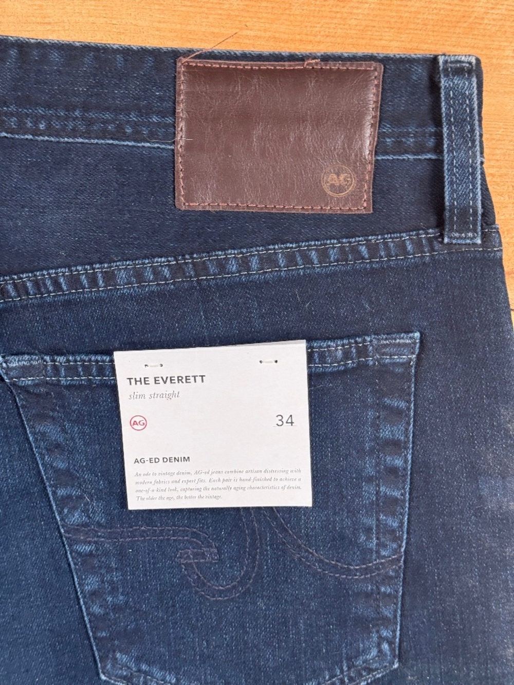 AG Everett Slim Straight Jeans Dark Wash 34 NWT Premium Denim